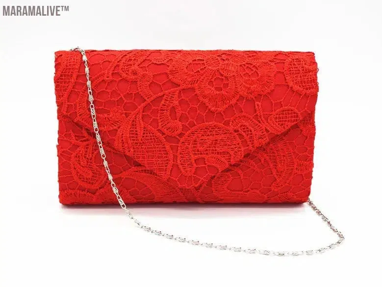 Ladies Silk Evening Bag Vintage Elegant Purple Lace Flower Bridal Clutches For Women Party Handbag Prom Chain Shoulder Bag Purse