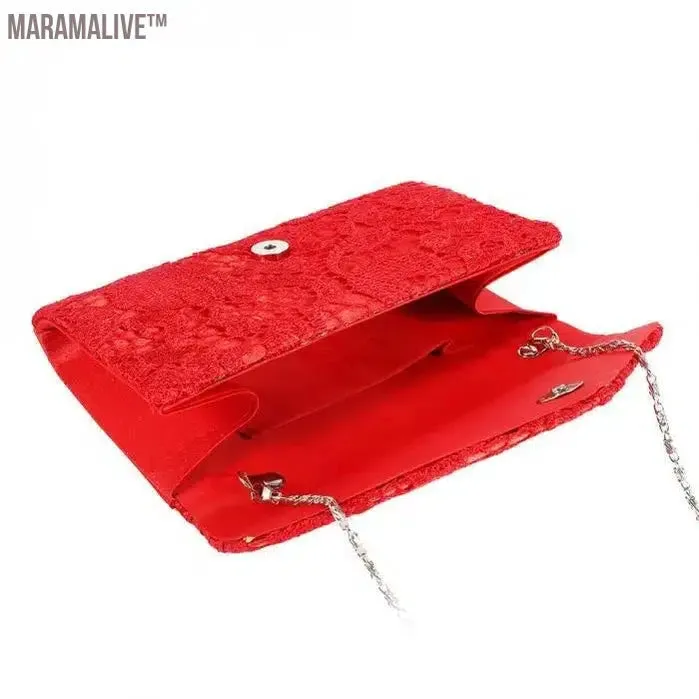 Ladies Silk Evening Bag Vintage Elegant Purple Lace Flower Bridal Clutches For Women Party Handbag Prom Chain Shoulder Bag Purse