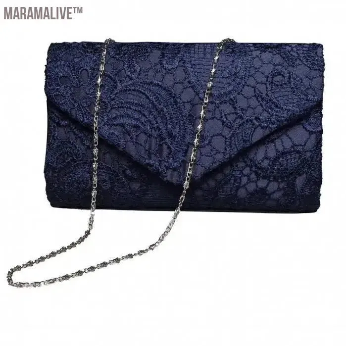 Ladies Silk Evening Bag Vintage Elegant Purple Lace Flower Bridal Clutches For Women Party Handbag Prom Chain Shoulder Bag Purse