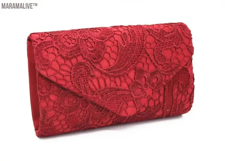 Ladies Silk Evening Bag Vintage Elegant Purple Lace Flower Bridal Clutches For Women Party Handbag Prom Chain Shoulder Bag Purse