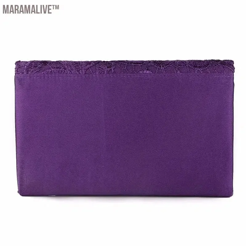 Ladies Silk Evening Bag Vintage Elegant Purple Lace Flower Bridal Clutches For Women Party Handbag Prom Chain Shoulder Bag Purse