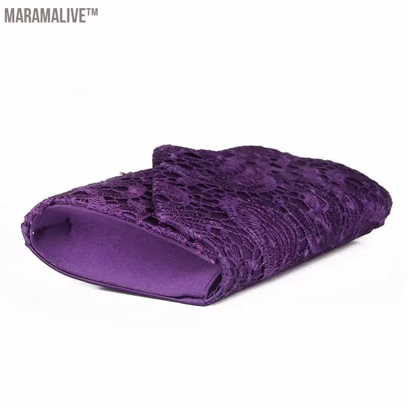 Ladies Silk Evening Bag Vintage Elegant Purple Lace Flower Bridal Clutches For Women Party Handbag Prom Chain Shoulder Bag Purse