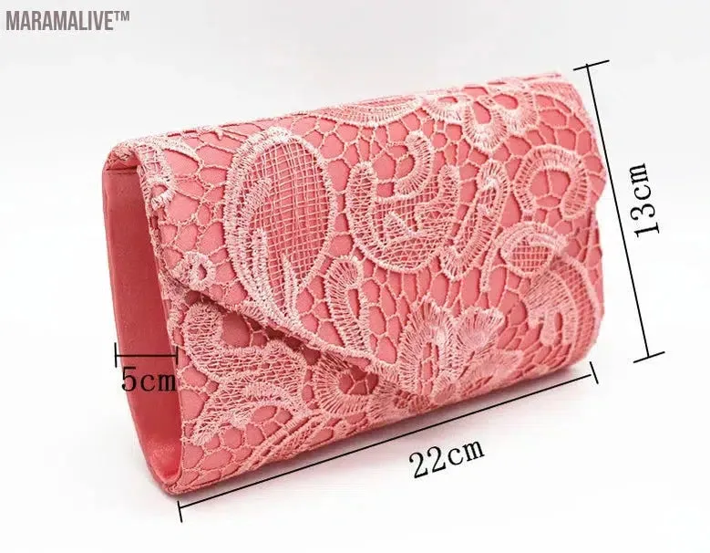 Ladies Silk Evening Bag Vintage Elegant Purple Lace Flower Bridal Clutches For Women Party Handbag Prom Chain Shoulder Bag Purse