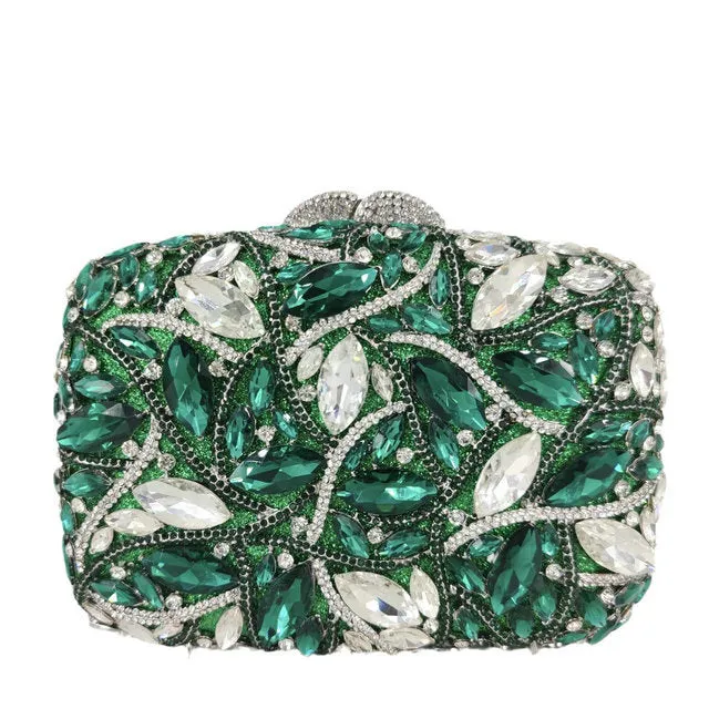 Leaf Crystal Green Clutch Gorgeous Evening Purse