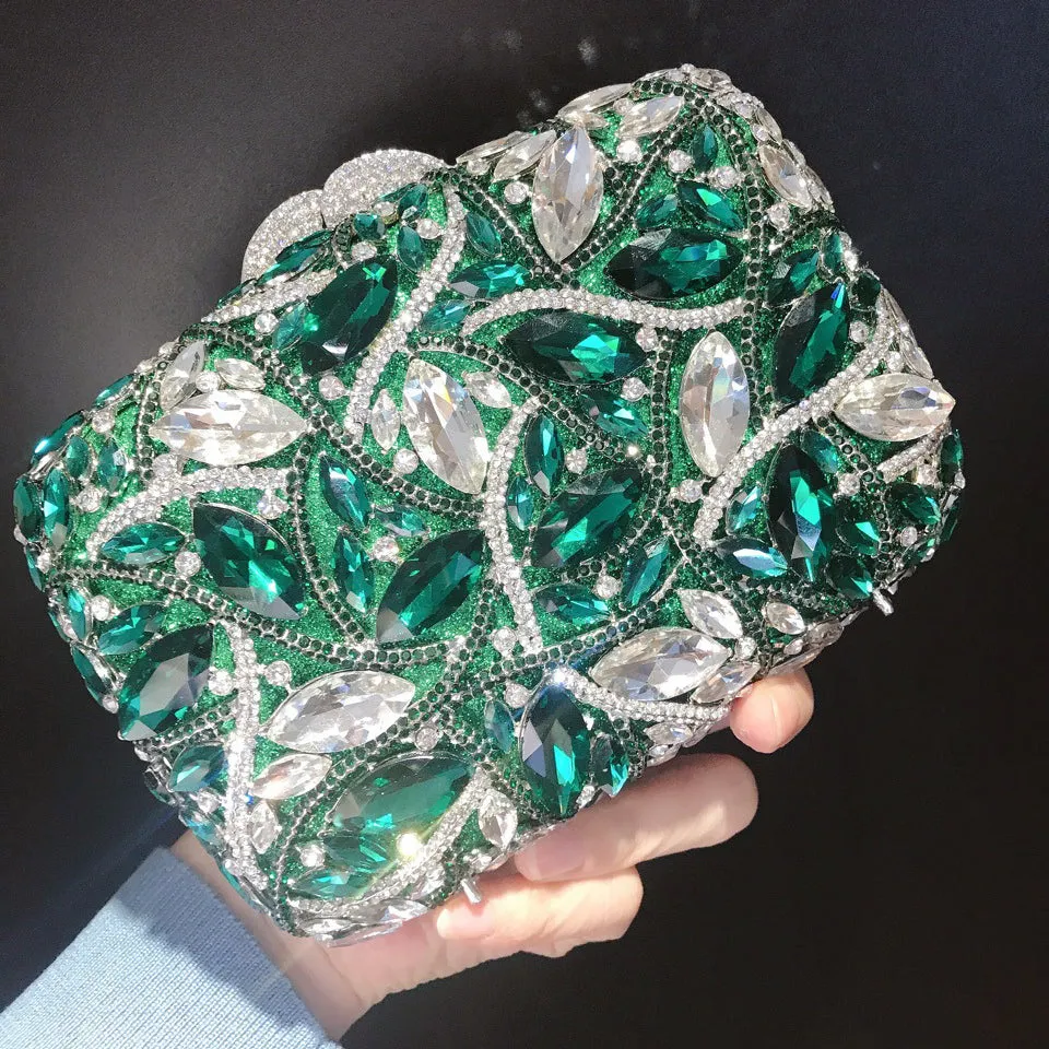 Leaf Crystal Green Clutch Gorgeous Evening Purse