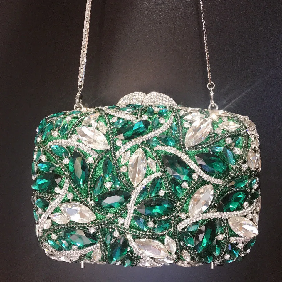 Leaf Crystal Green Clutch Gorgeous Evening Purse