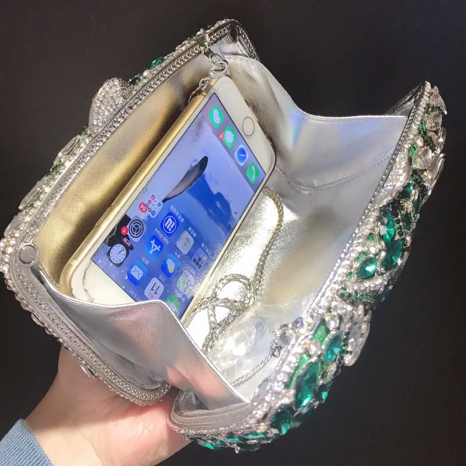 Leaf Crystal Green Clutch Gorgeous Evening Purse