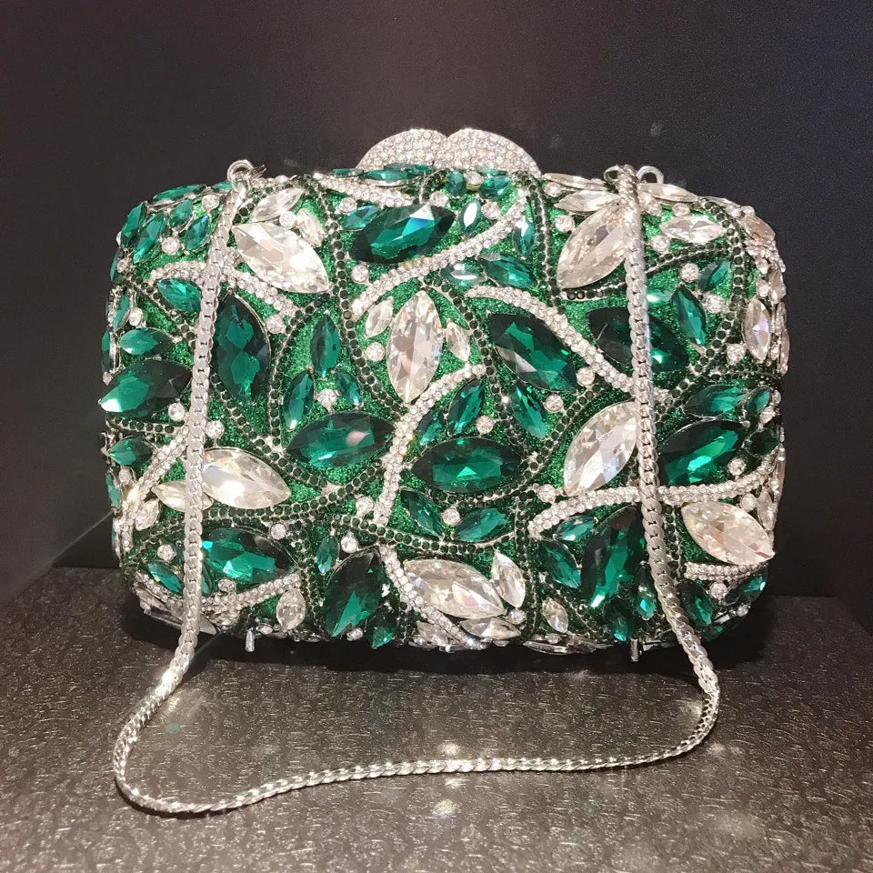 Leaf Crystal Green Clutch Gorgeous Evening Purse