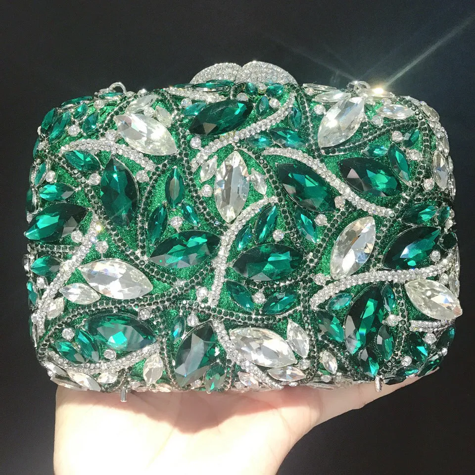 Leaf Crystal Green Clutch Gorgeous Evening Purse