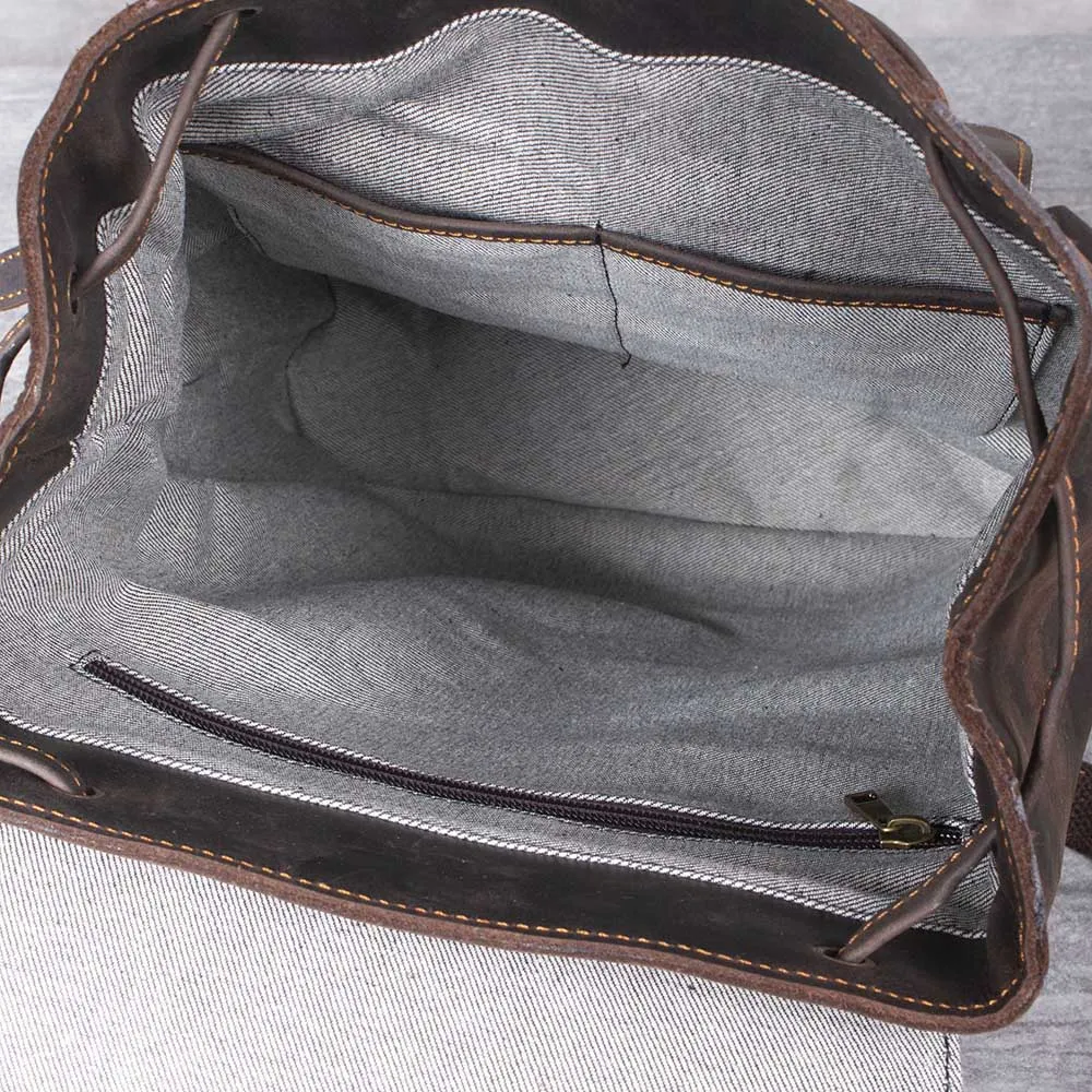 Leather Drawstring Backpack | Black Sea