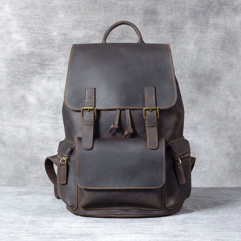 Leather Drawstring Backpack | Black Sea