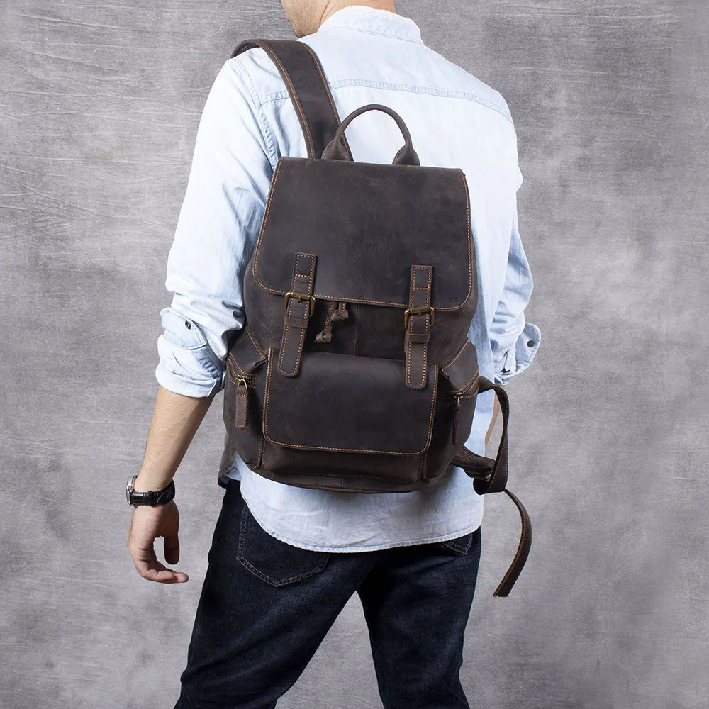 Leather Drawstring Backpack | Black Sea