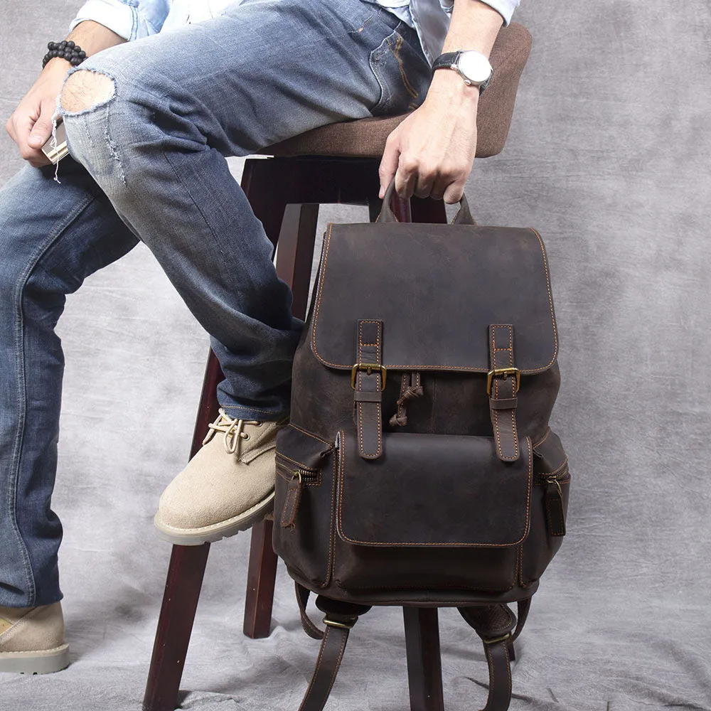 Leather Drawstring Backpack | Black Sea