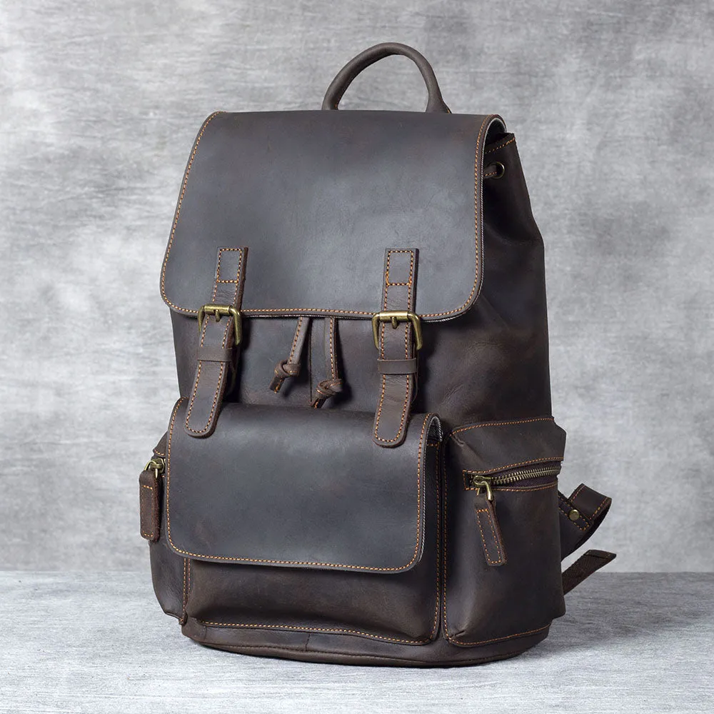 Leather Drawstring Backpack | Black Sea