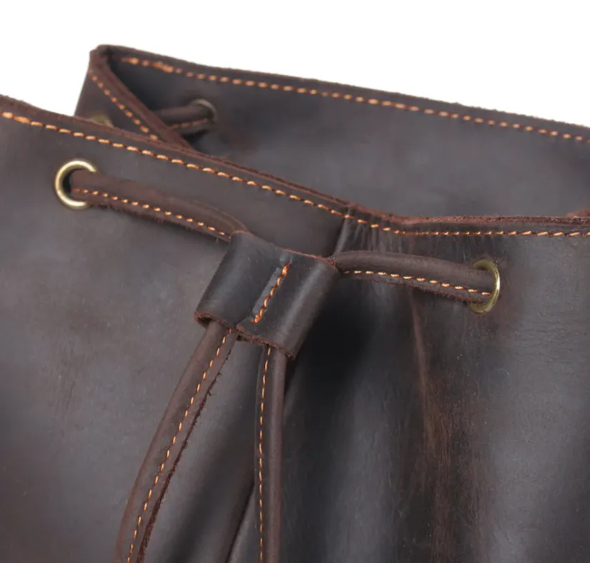 Leather Drawstring Backpack | Black Sea