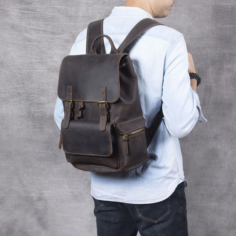 Leather Drawstring Backpack | Black Sea