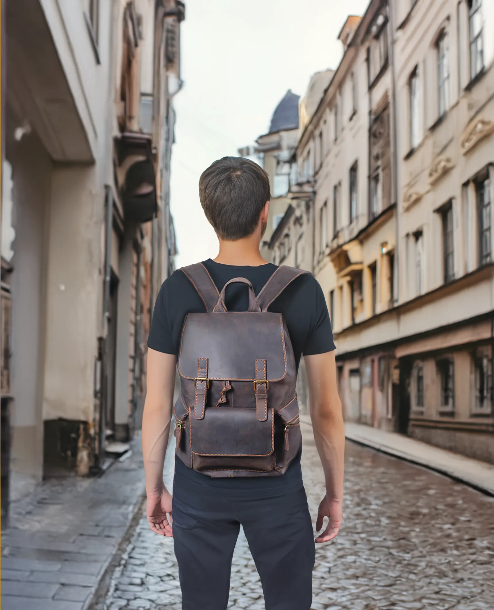 Leather Drawstring Backpack | Black Sea