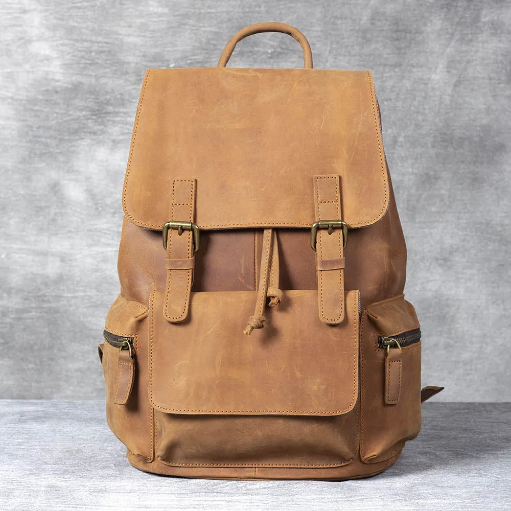 Leather Drawstring Backpack | Black Sea