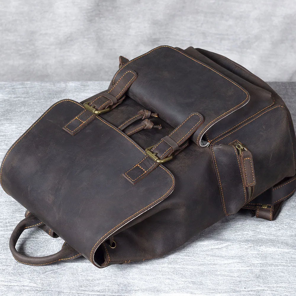Leather Drawstring Backpack | Black Sea