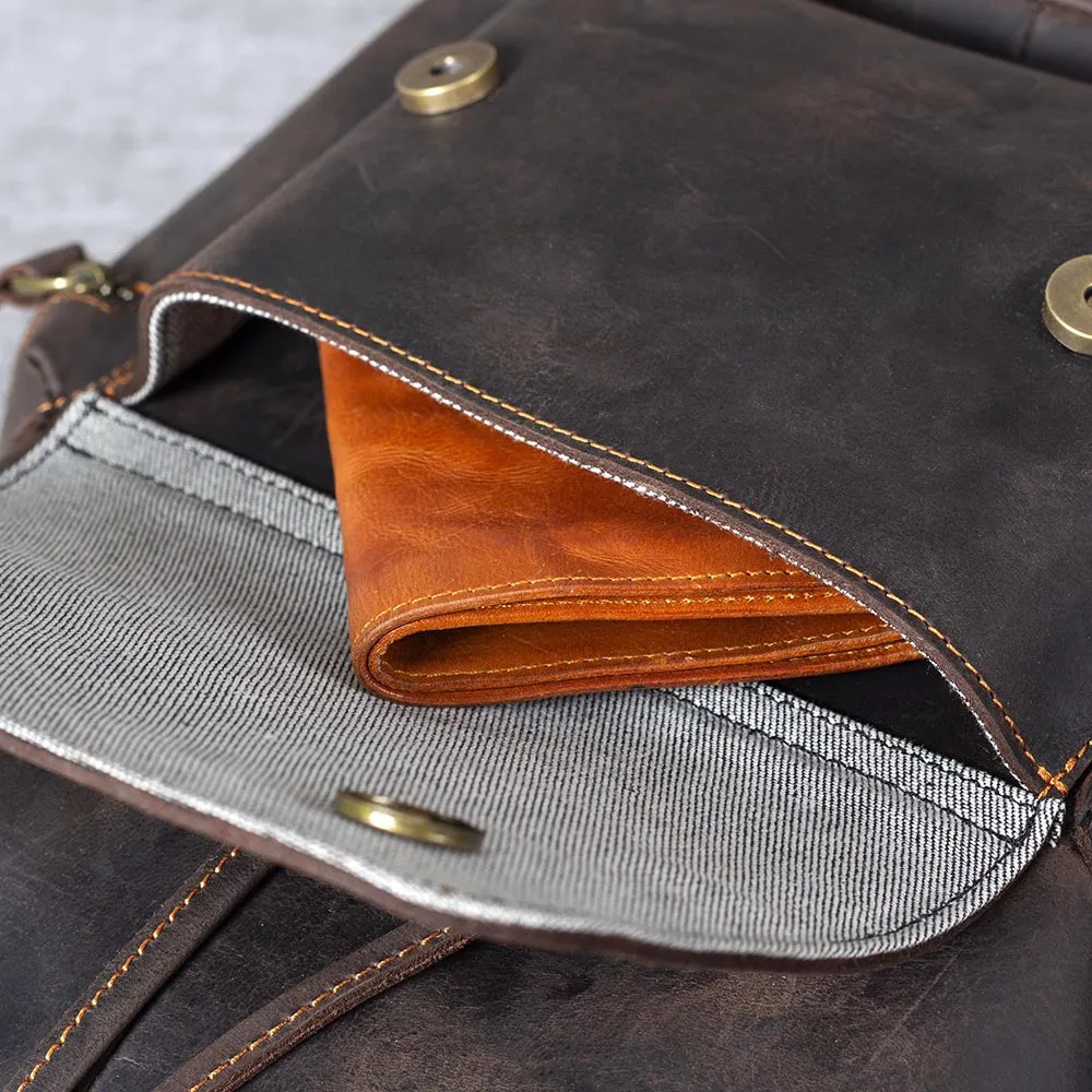 Leather Drawstring Backpack | Black Sea