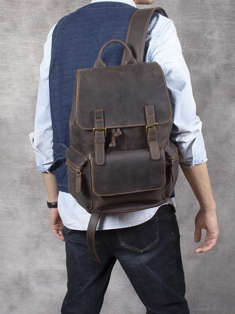 Leather Drawstring Backpack | Black Sea