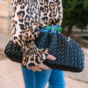 Leila Ruched Woven Satchel with Chain