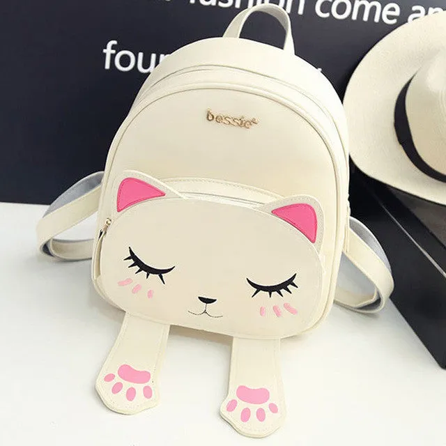 Lovely Cat Leather Backpacks for Women