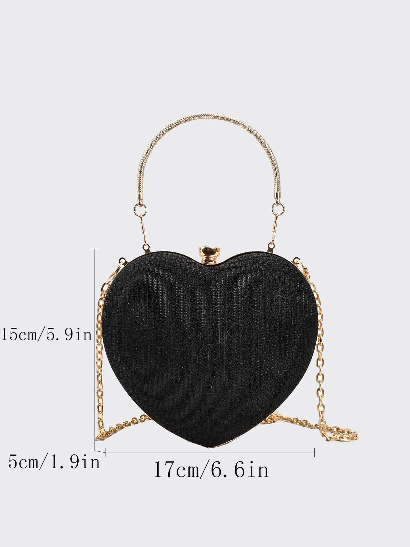 Luxury Handbag Clutch Purses Heart Shape Chain Ladies Evening Bag - Black