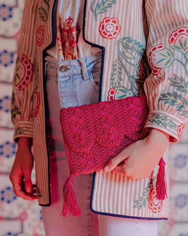 Majorelle Sabra Silk Braided Purse Fuchsia