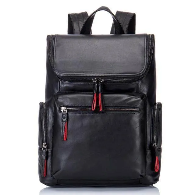 Mens Textured Leather Backpacks Stylish Travel Bags Black
