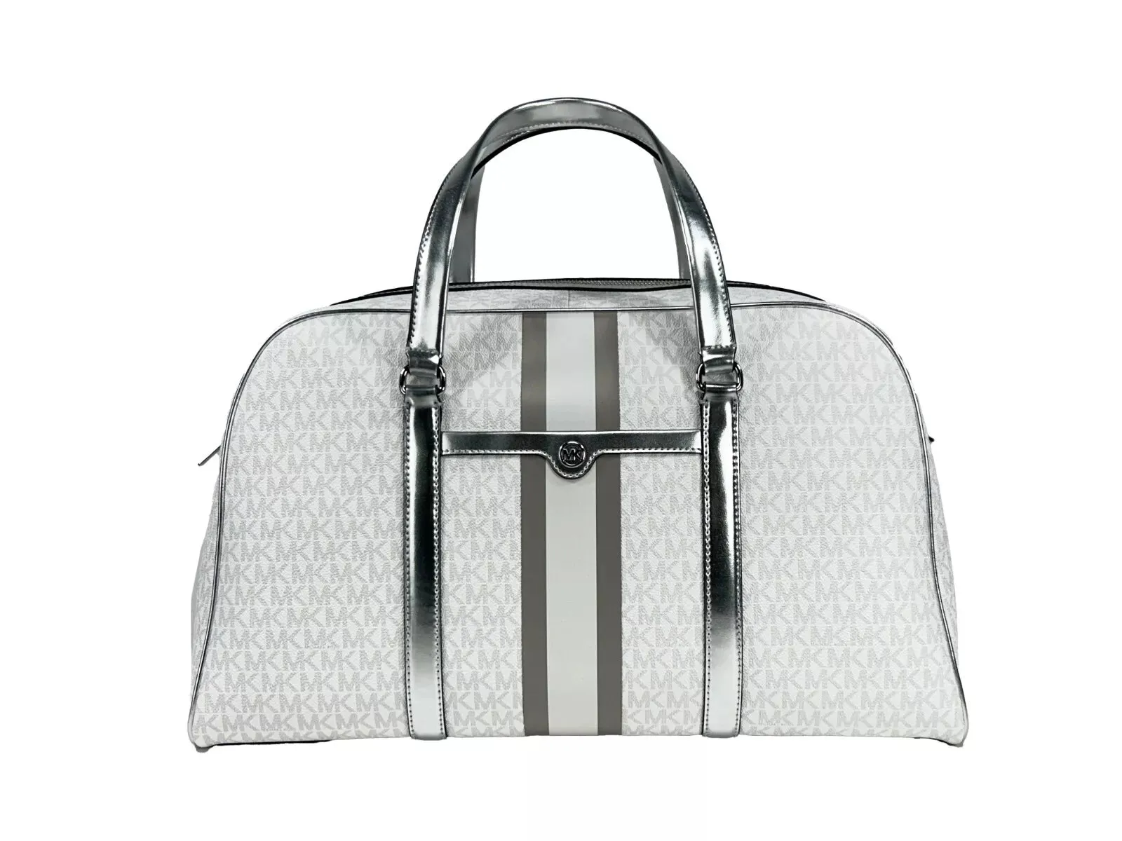 Michael Kors Travel Extra Large PVC Top Zip Weekender Luggage Bag Optic White