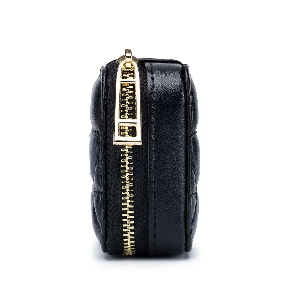 Mini Leather Cosmetic Bag – Stylish Lipstick & Coin Purse with Built-in Makeup Mirror