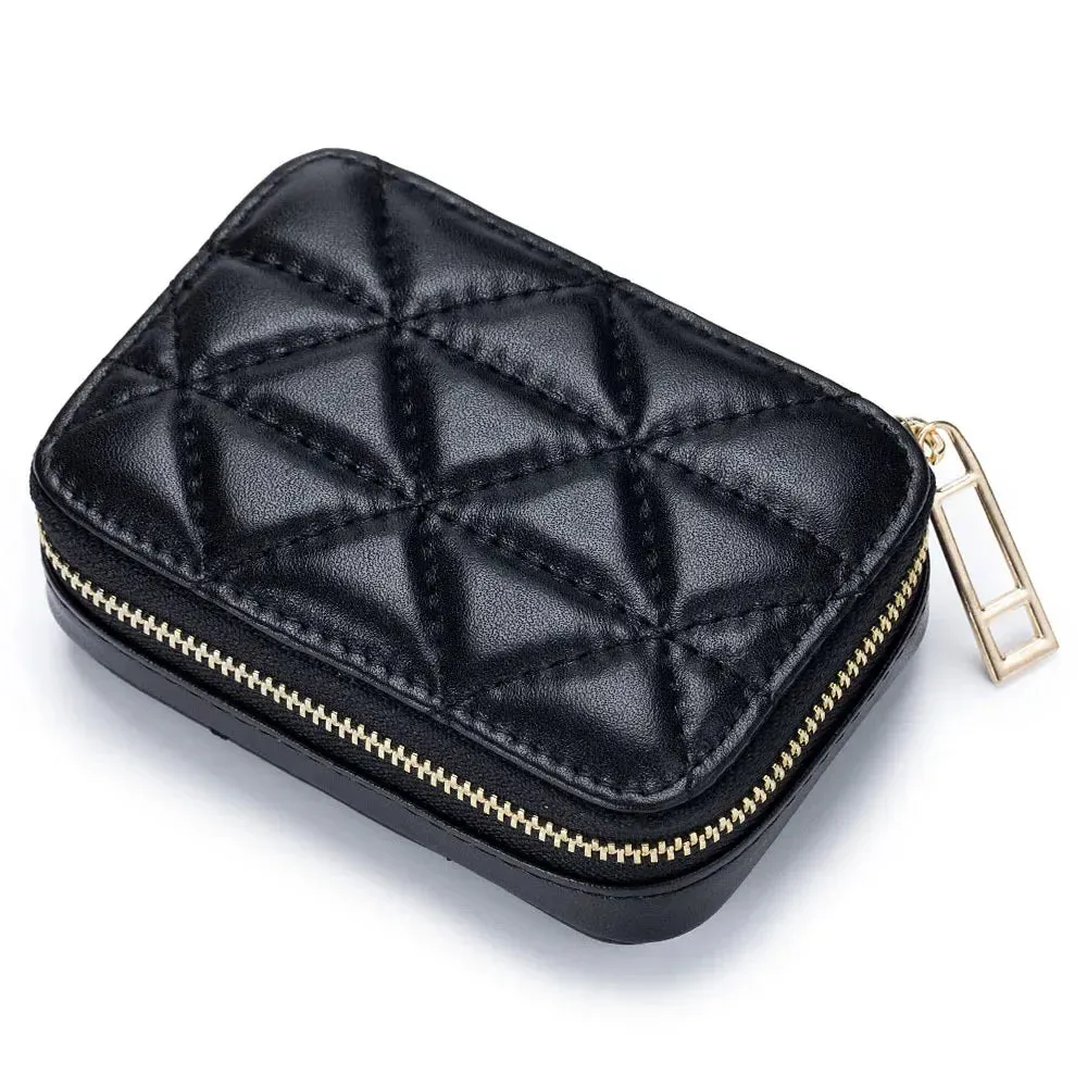 Mini Leather Cosmetic Bag – Stylish Lipstick & Coin Purse with Built-in Makeup Mirror