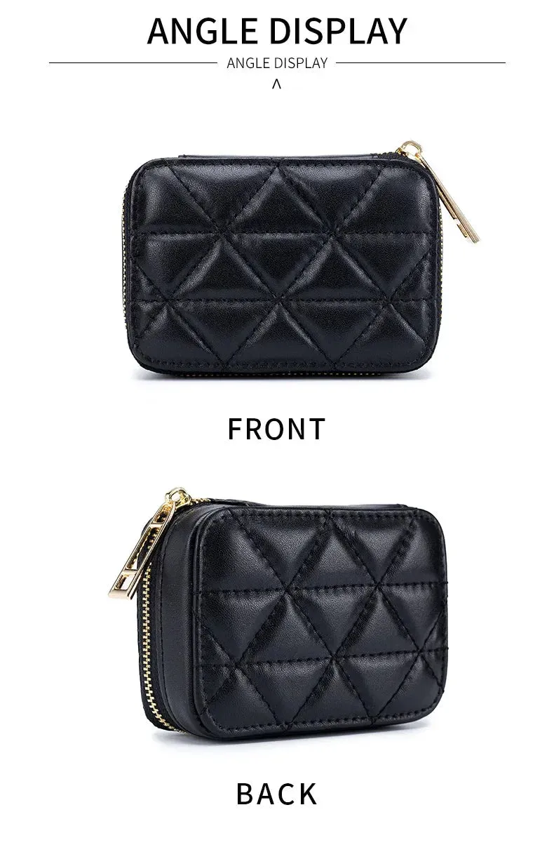 Mini Leather Cosmetic Bag – Stylish Lipstick & Coin Purse with Built-in Makeup Mirror