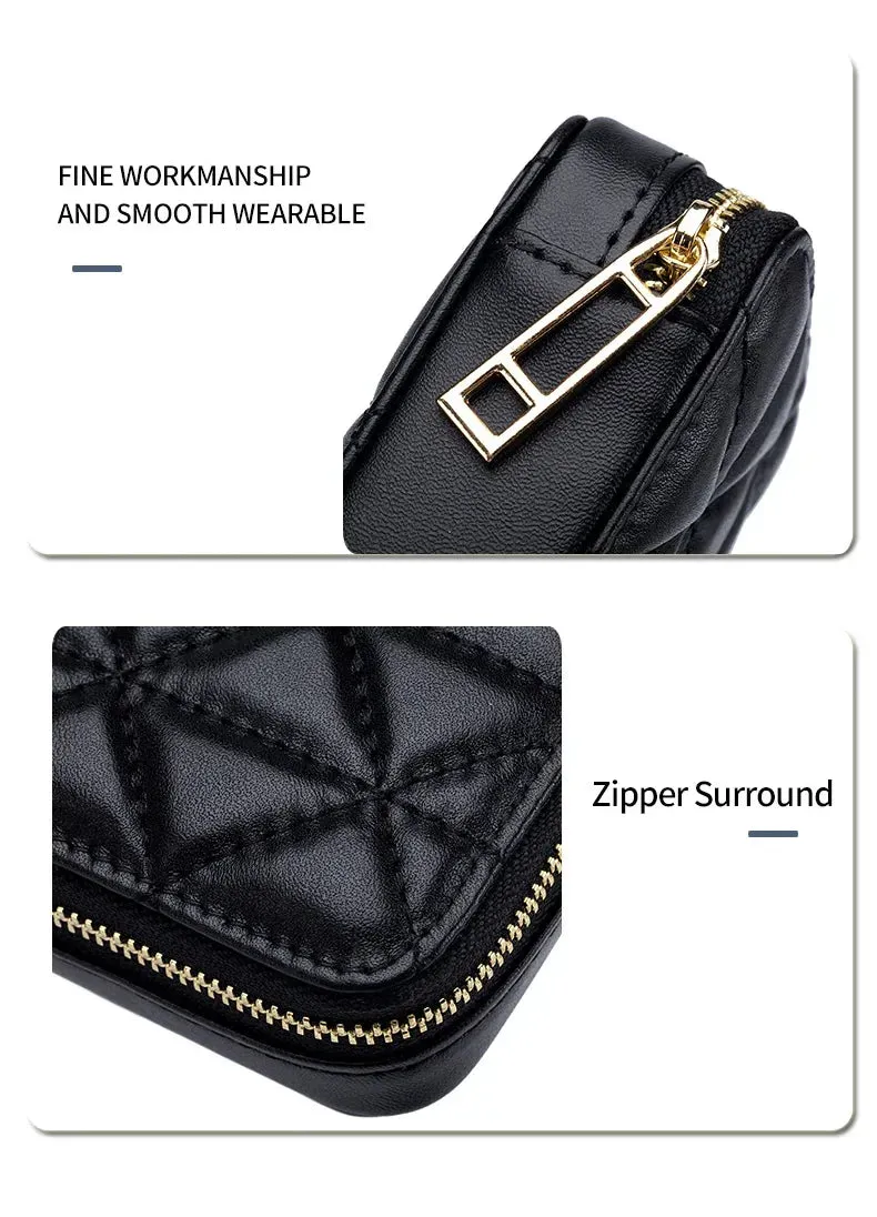 Mini Leather Cosmetic Bag – Stylish Lipstick & Coin Purse with Built-in Makeup Mirror