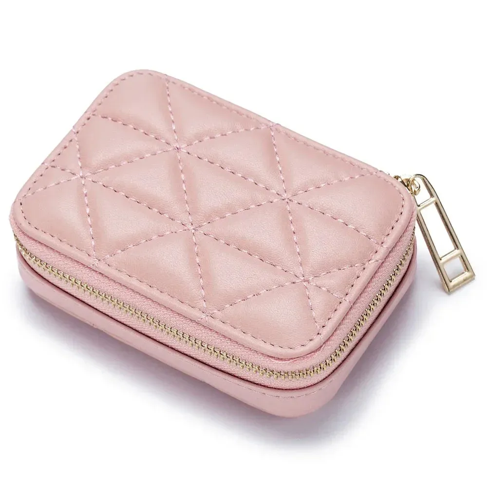 Mini Leather Cosmetic Bag – Stylish Lipstick & Coin Purse with Built-in Makeup Mirror