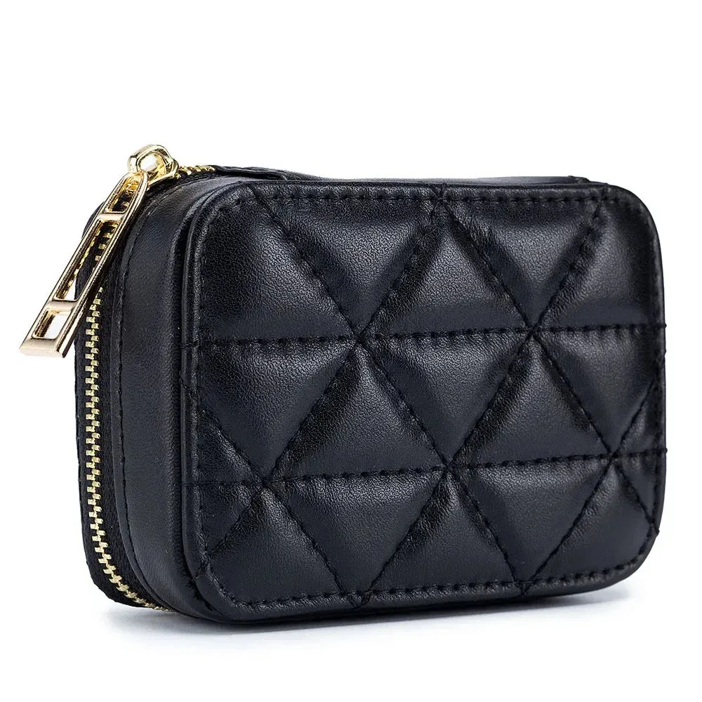 Mini Leather Cosmetic Bag – Stylish Lipstick & Coin Purse with Built-in Makeup Mirror