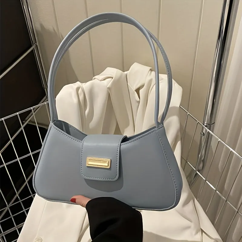 Minimalist Shoulder Bag, Simple Solid Color Underarm Bag, Women's Buckle Handbag & Purses