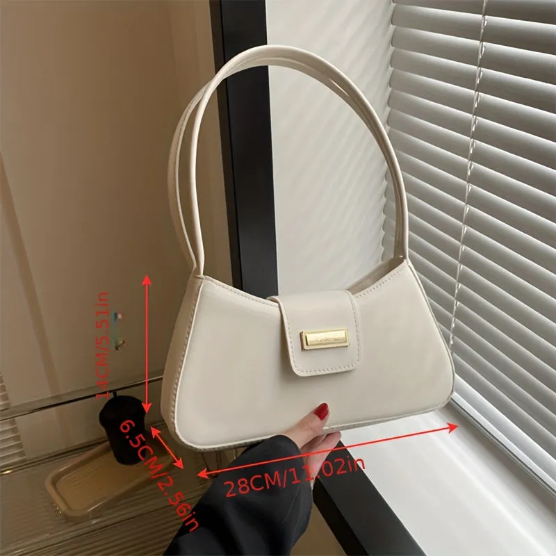 Minimalist Shoulder Bag, Simple Solid Color Underarm Bag, Women's Buckle Handbag & Purses