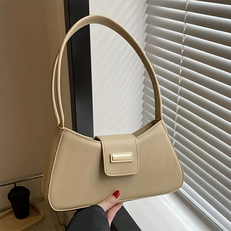 Minimalist Shoulder Bag, Simple Solid Color Underarm Bag, Women's Buckle Handbag & Purses