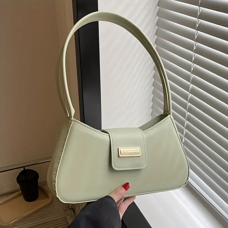 Minimalist Shoulder Bag, Simple Solid Color Underarm Bag, Women's Buckle Handbag & Purses