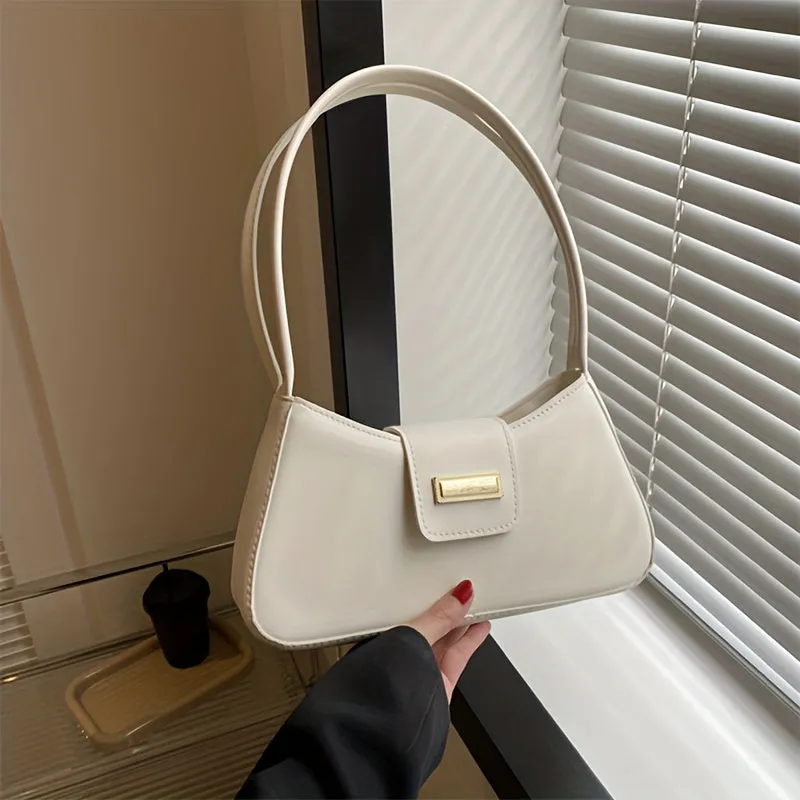 Minimalist Shoulder Bag, Simple Solid Color Underarm Bag, Women's Buckle Handbag & Purses