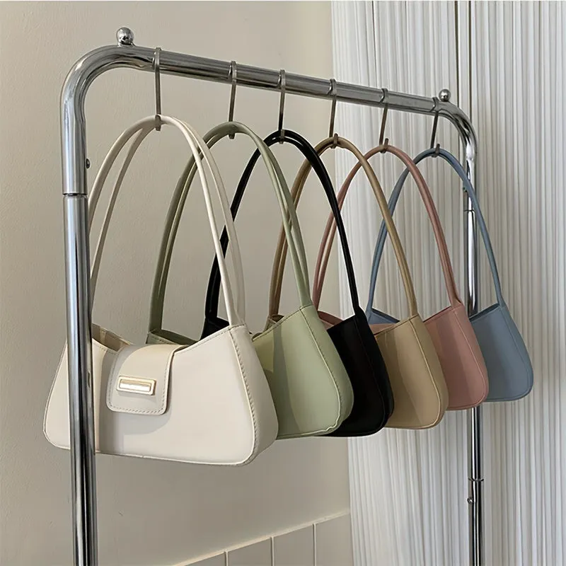 Minimalist Shoulder Bag, Simple Solid Color Underarm Bag, Women's Buckle Handbag & Purses