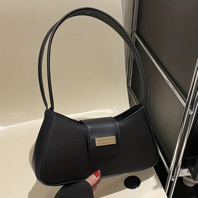 Minimalist Shoulder Bag, Simple Solid Color Underarm Bag, Women's Buckle Handbag & Purses