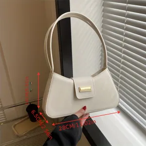 Minimalist Shoulder Bag, Simple Solid Color Underarm Bag, Women's Buckle Handbag & Purses