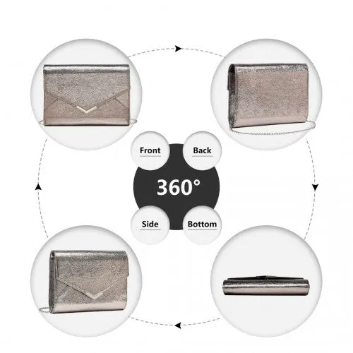 Miss Lulu Glitter Envelope Flap Clutch Evening Bag - Grey