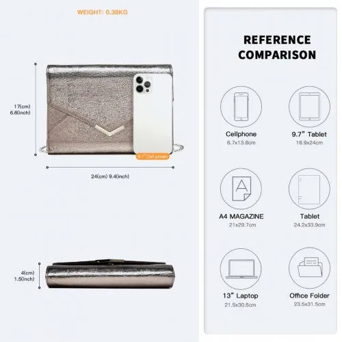 Miss Lulu Glitter Envelope Flap Clutch Evening Bag - Grey