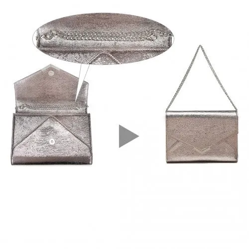 Miss Lulu Glitter Envelope Flap Clutch Evening Bag - Grey
