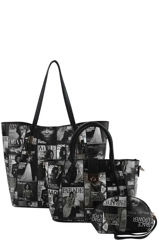 Misty Blue Grace & Power - Obama Magazine Style Handbag Set