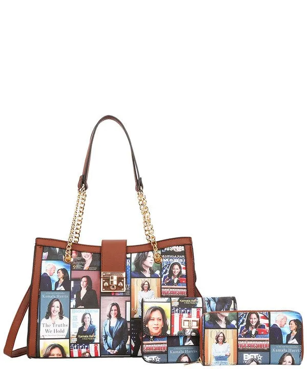 Misty Blue Kamala - 3N1 Kamala Harris Chain Handbag Set